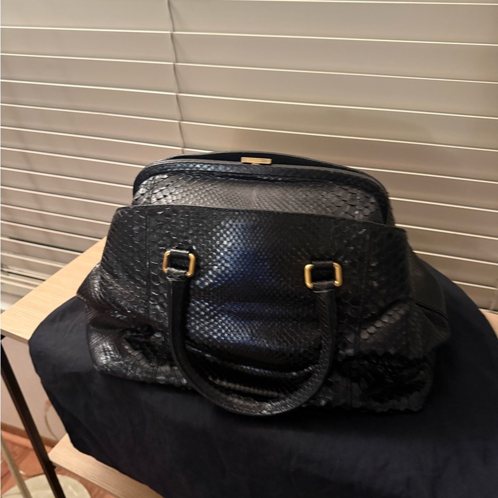Elegant Black Python Leather Handbag - image 2